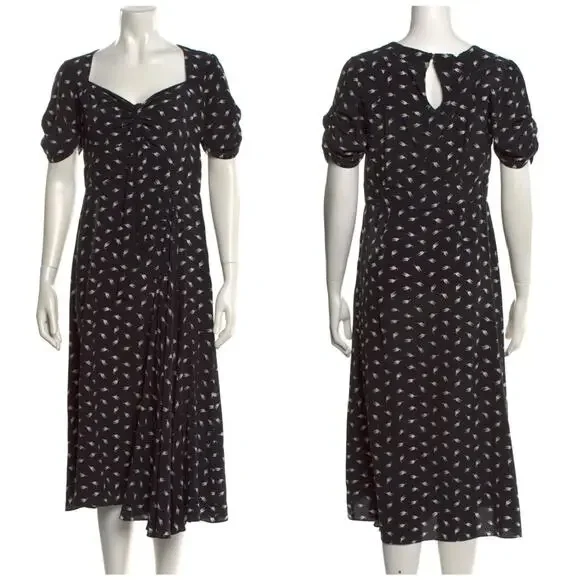 Miu Miu Women's 2016 Midi Length Black Silk Dress Cat Print Sz 38 / S - Picture 9 of 11